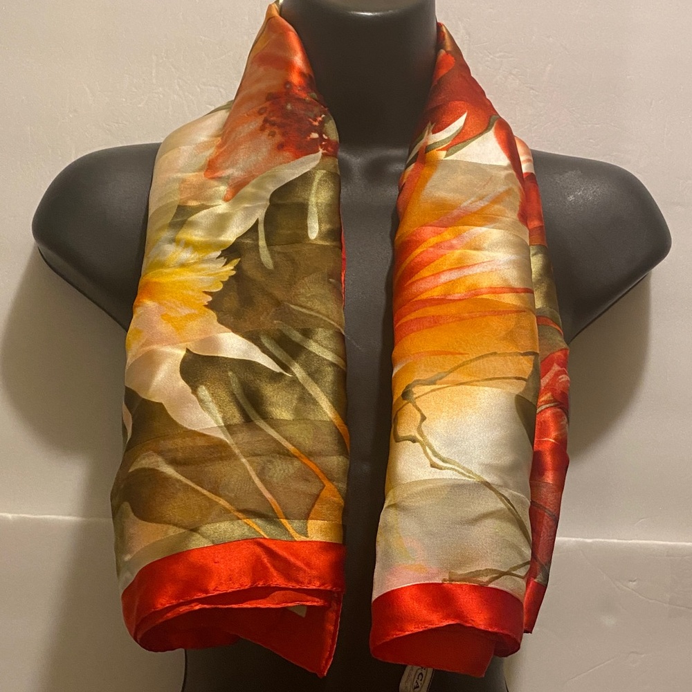 Oscar de la Renta Vibrant Floral Silk Scarf - Red, Yellow, Green 100% SILK ♥️